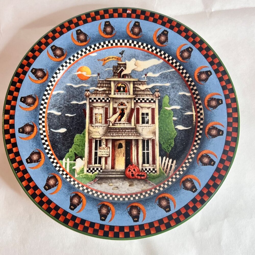 Sakura Haunted House Halloween Plate By Debbie Mumm 2000 Salad Dessert Stoneware